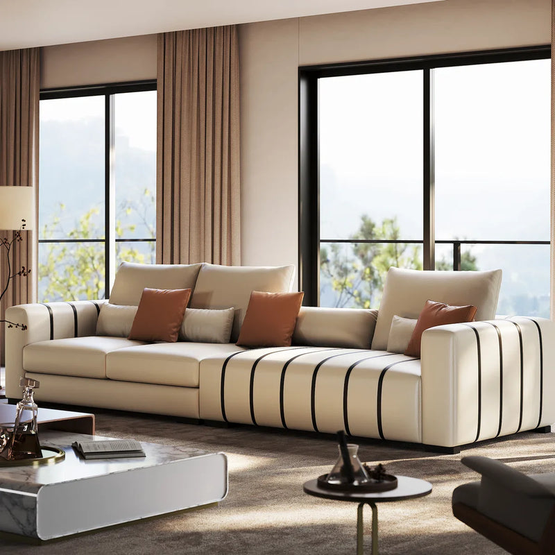 Modern Cream Piano-Patterned 6-Seater Sofa,living room Couch - Craft Decor