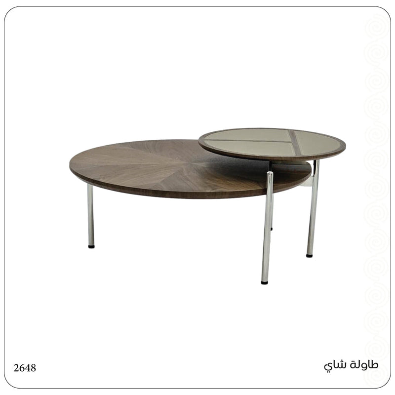 Modern Round Nested Coffee Table Set with Wooden Top & Metal Legs