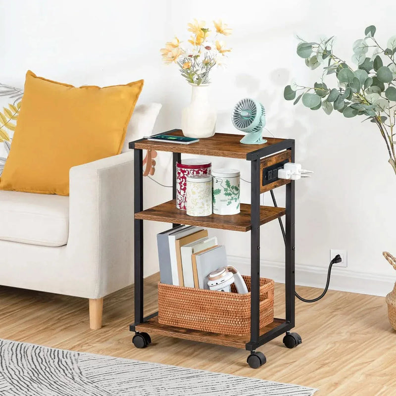 Cerry Mobile Printer Stand with Charging Station - Craft Decor