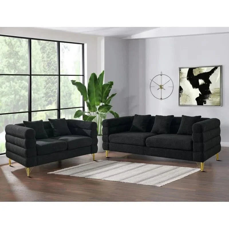 2 - Piece Living Room Set with Pillows and Metal Legs for Reception Room and Bedroom Luxury Sofa Set