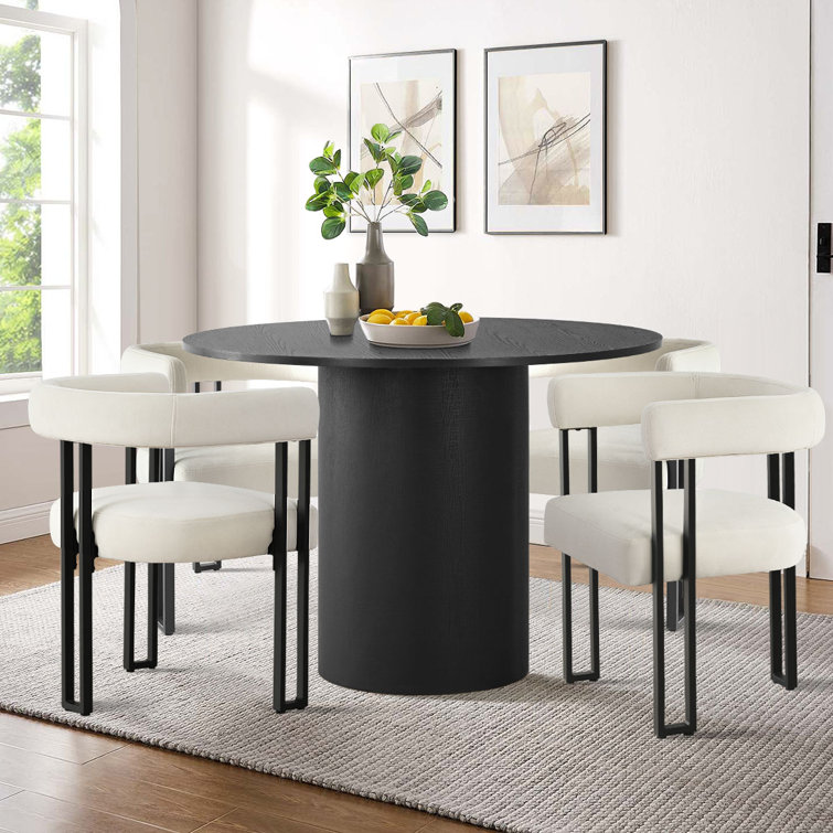 Modern Round Dining Set for 4 with Upholstered Chairs