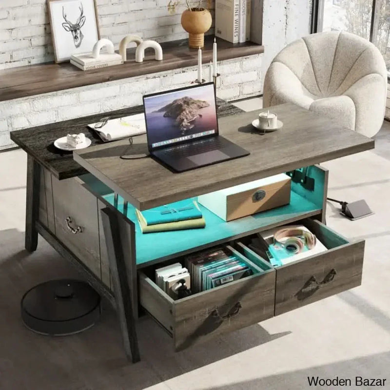 35.4" Liftly top Coffee and center Table with 2 Storage Drawers