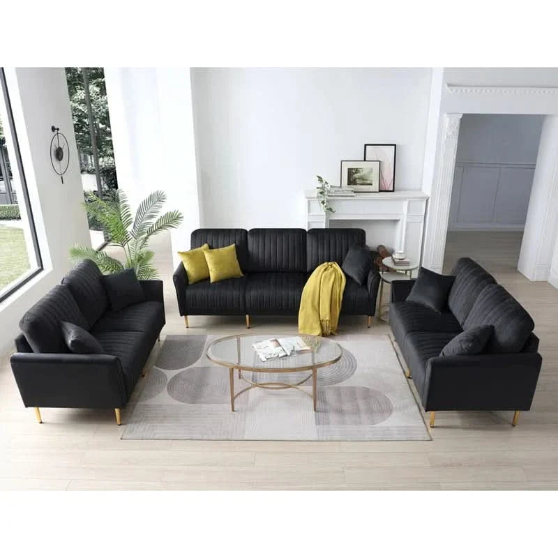 Eveon 3 - Piece Velvet Living Room Luxury Sofa Set