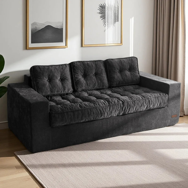 Finlex 3 Seater Chenille Boneless Couch Comfy Sofa - Wooden bazar