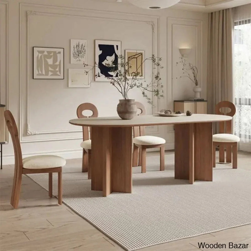 4 seater Double Pedestal marble top Dining Set