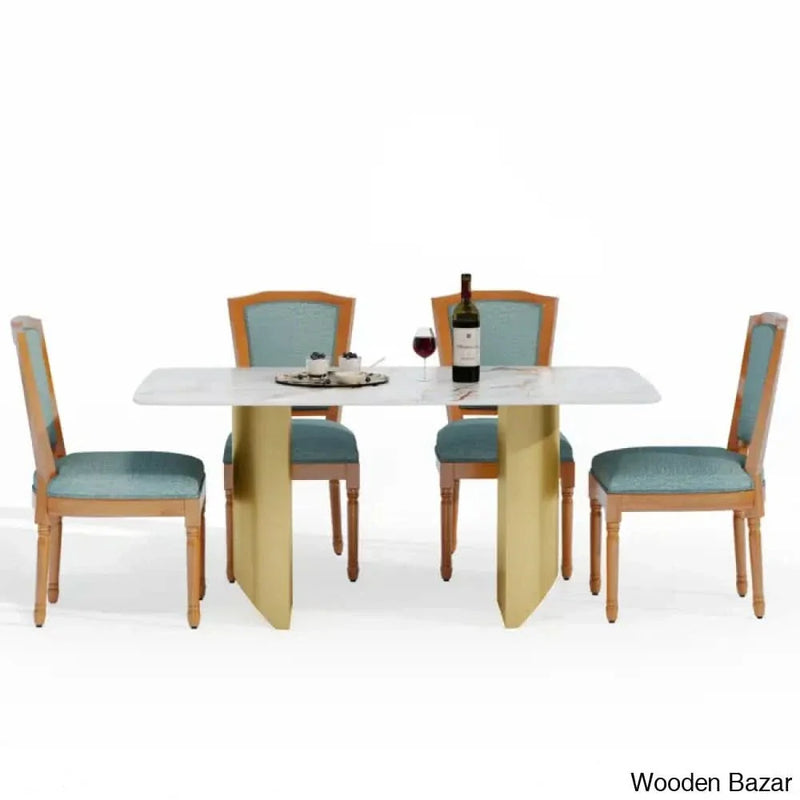 4 Seater Marble Top Double Pedestal Dining Set