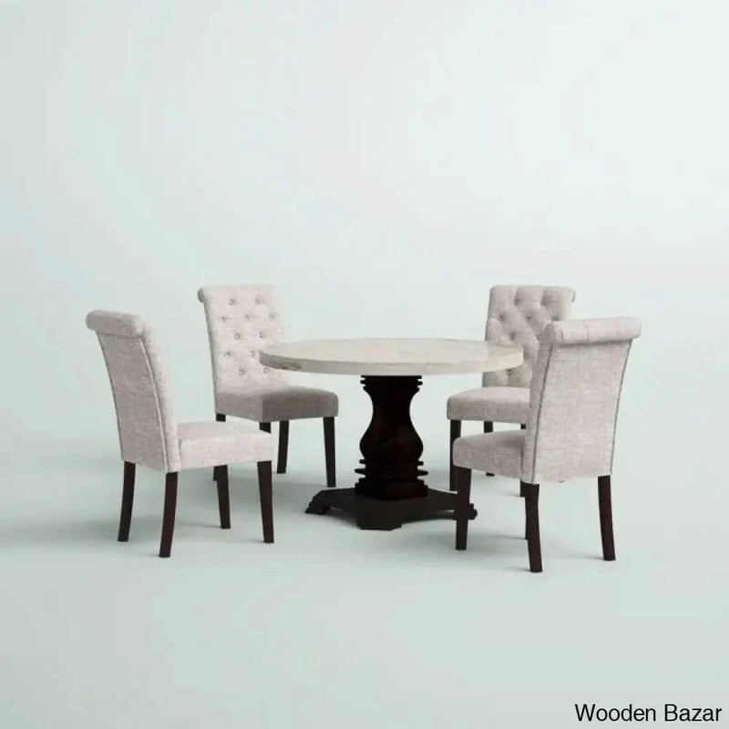 4- Seater Pedestal Dining Set in Marble Top - Craft Decor