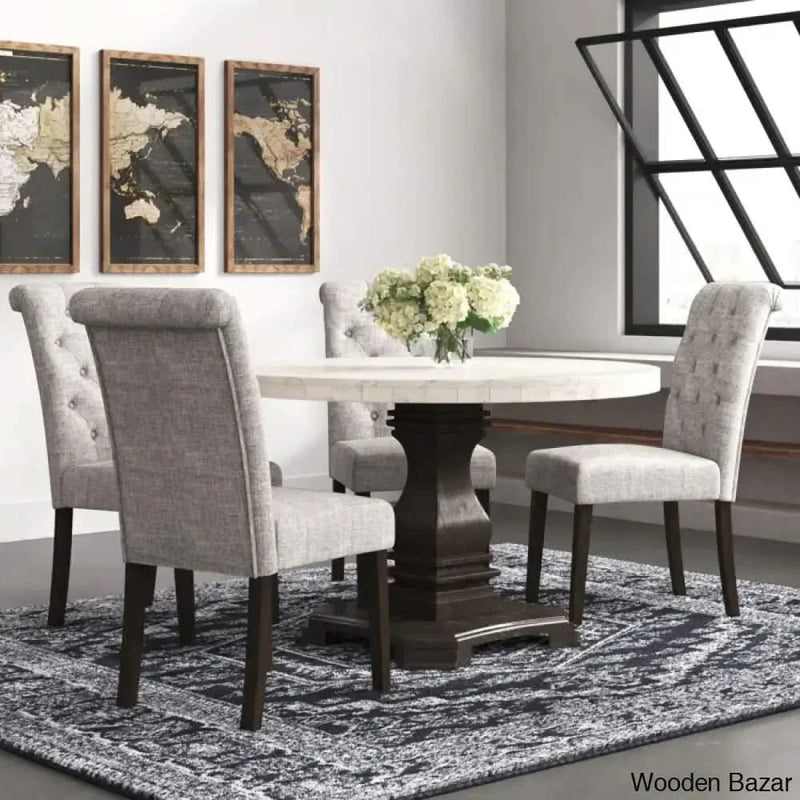 4- Seater Pedestal Dining Set in Marble Top - Craft Decor