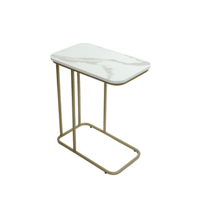 DECOWORLD|| Metal Side Table with Marble Finish Wooden Top for Living Room, Sofa or Bed Side Stand