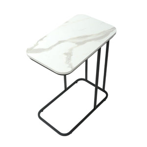 DECOWORLD|| Metal Side Table with Marble Finish Wooden Top for Living Room, Sofa or Bed Side Stand