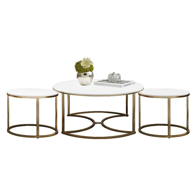 Device Bas With Brown Art Shoppee Brown Art Shoppee Set Of 3 Mdf Top Gold Legs Coffee End Tables Round Wood Stacking Table With Metal Legs For Living Room, Home Office, Nightstands (Gold & White)