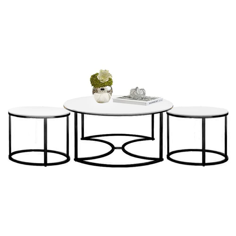 Device Bas With Brown Art Shoppee Brown Art Shoppee Set Of 3 Mdf Top Gold Legs Coffee End Tables Round Wood Stacking Table With Metal Legs For Living Room, Home Office, Nightstands (Gold & White)