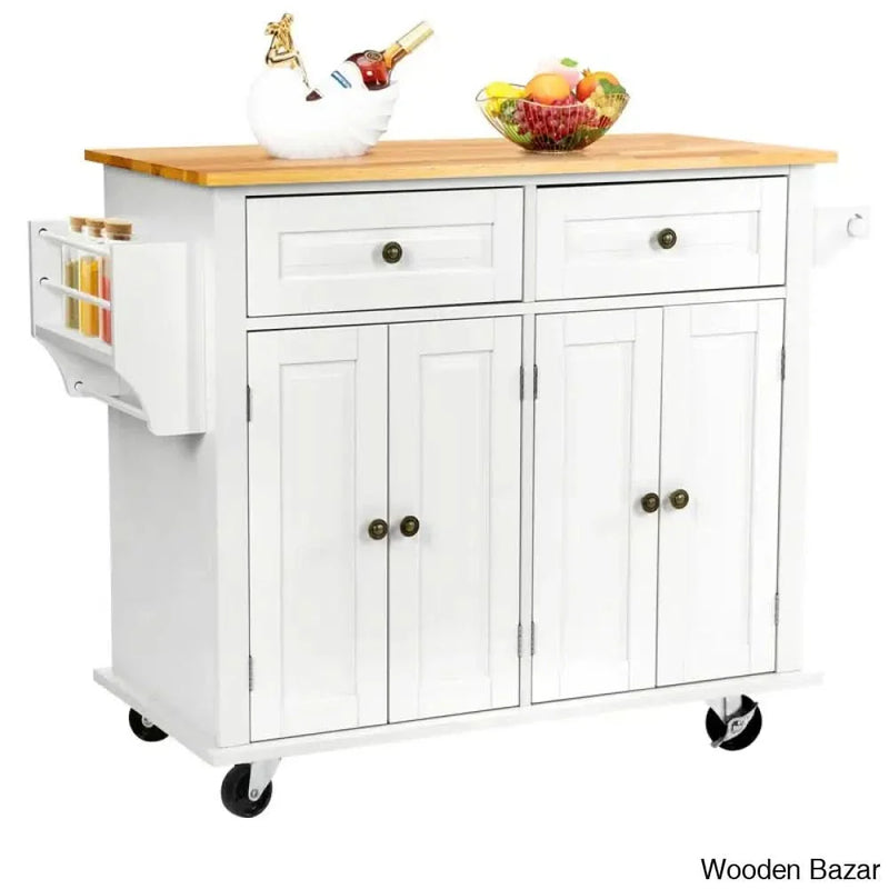 43.3'' Wide Rolling Kitchen Island with Storage and Solid Wood Top Kitchen trolley cart cabinet kitchen island with storage