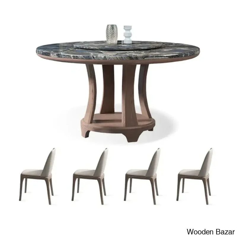 5 - Piece Marble Top Pedestal Dining Set