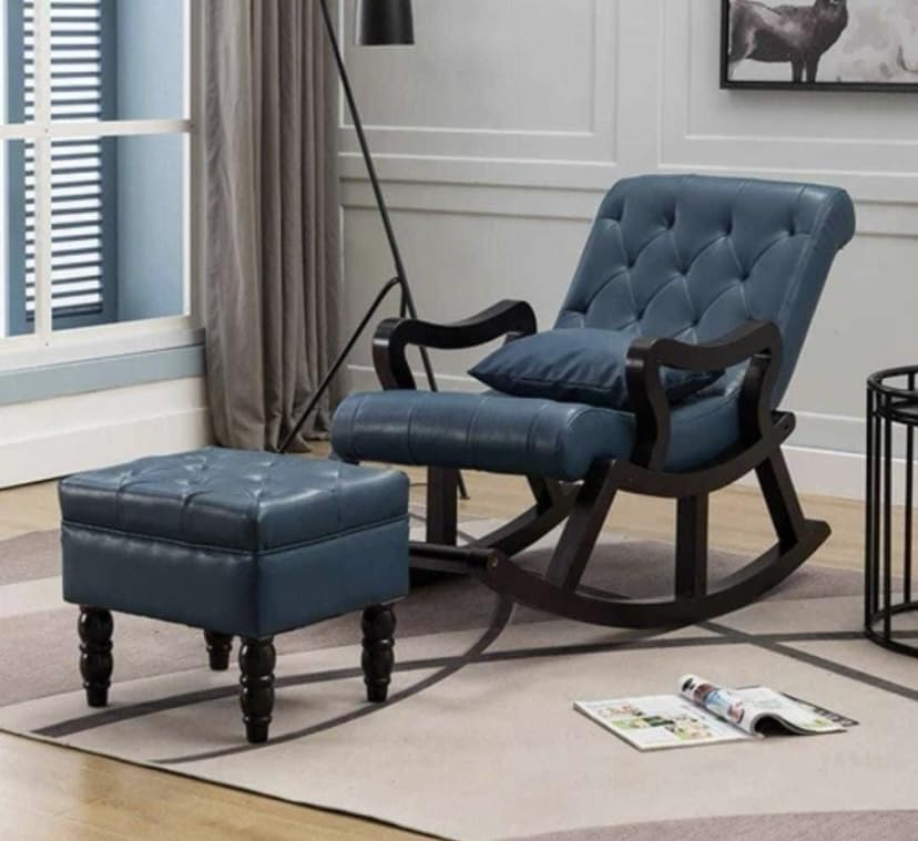 CRAFT DECOR Wooden Rocking Chair with Foot Rest, Balcony Rocking for Adults, Ergonomic Rocking Chair for Home/Office/Balcony.