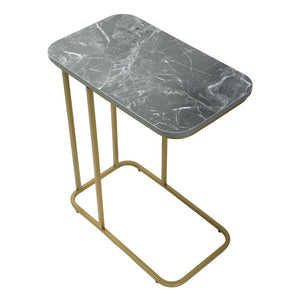 DECOWORLD|| Metal Side Table with Marble Finish Wooden Top for Living Room, Sofa or Bed Side Stand