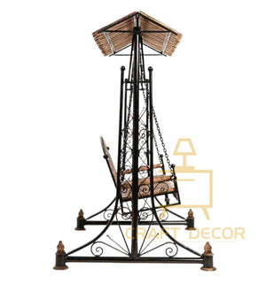 CRAFT DECOR Swing Chairs For Balcony With Stands , Swing Chair Jhoola For Indoor And Outdoor Garden With Wooden Roof , Solid Wood And Wrought Iron Jhoola For Balcony , Hammock Swing , Cradle Swing For Home And Garden