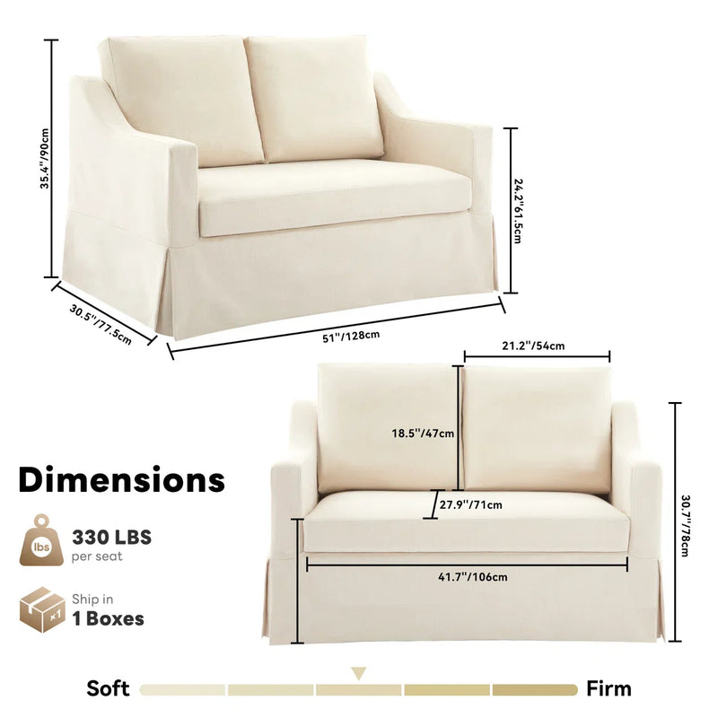 Farmhouse Upholstered Slipcovered Loveseat Sofa - Craft Decor