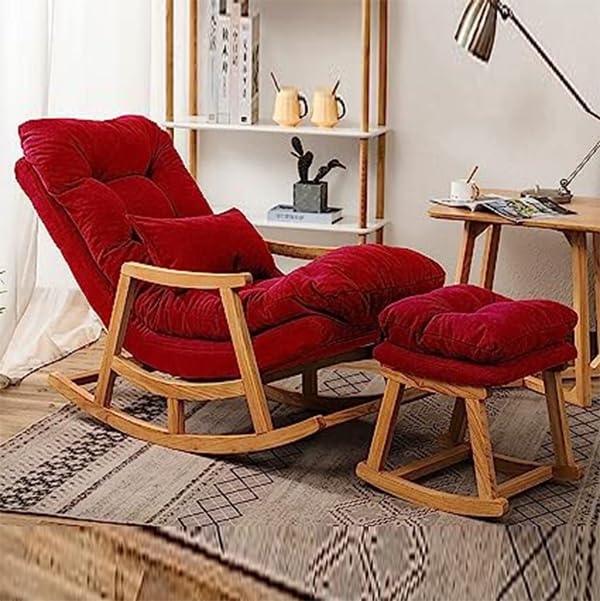 CRAFT DECOR Rocking Chair with Footrest | Rocking Chair with Soft Cushioned for Home & Office
