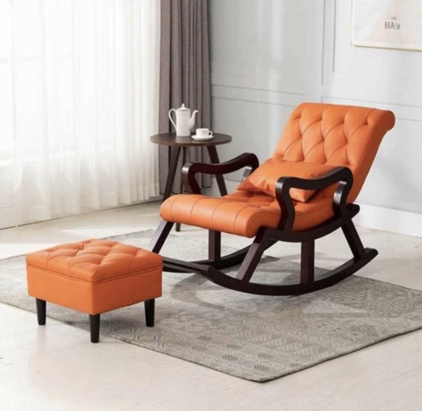 CRAFT DECOR Wooden Rocking Chair with Foot Rest, Balcony Rocking for Adults, Ergonomic Rocking Chair for Home/Office/Balcony.