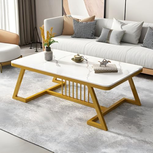 CRAFT DECOR Stylish Rectangular Coffee Table with Marble-Like Finish Modern & Elegant Center Table for Living Room, Durable & Sturdy Space-Saving Home