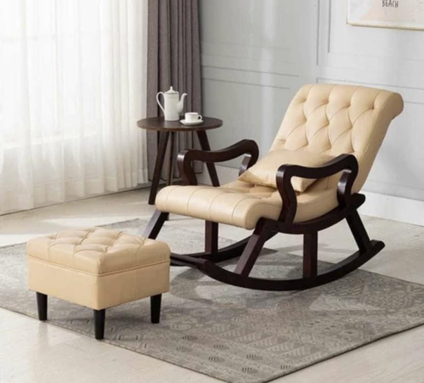 CRAFT DECOR Wooden Rocking Chair with Foot Rest, Balcony Rocking for Adults, Ergonomic Rocking Chair for Home/Office/Balcony.