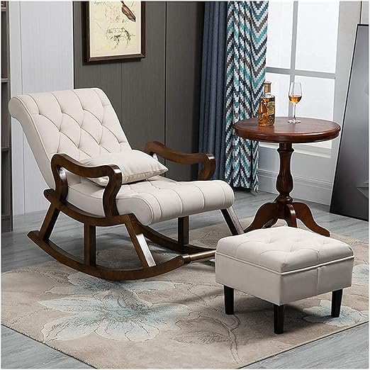 CRAFT DECOR Wooden Rocking Chair with Foot Rest, Balcony Rocking for Adults, Ergonomic Rocking Chair for Home/Office/Balcony.