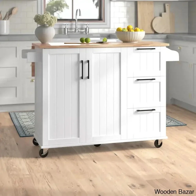 53'' Wide Rolling Kitchen Cart with Solid Wood Top Kitchen trolley cart cabinet kitchen island with storage