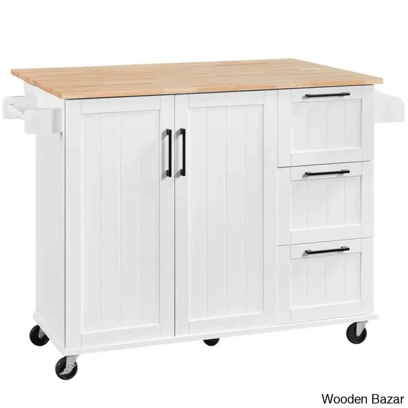 53'' Wide Rolling Kitchen Cart with Solid Wood Top Kitchen trolley cart cabinet kitchen island with storage