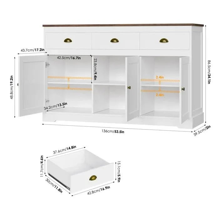53.54'' Wide Modern Sideboard Buffet with 3 Drawers