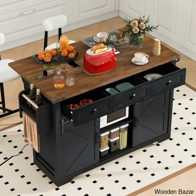 54"W Kitchen Island with Power Ports and Drop Leaf Kitchen trolley cart cabinet kitchen island with storage