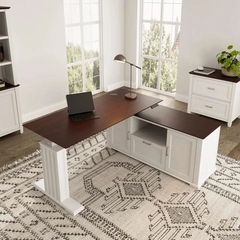 Angord Height Adjustable L-Shaped Standing Executive Desk with Storage