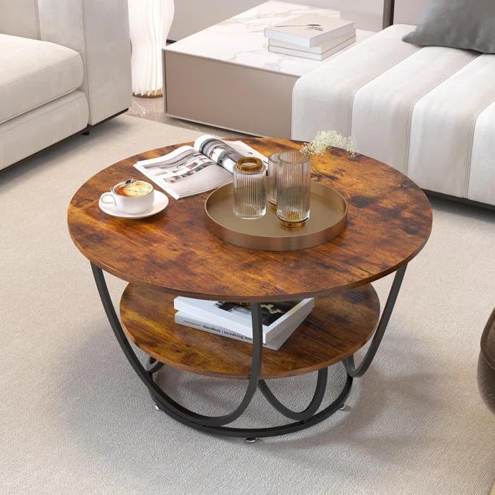 CRAFT DECOR Engineered Wood Top with Marble Finish Indiana Bowed Round Coffee Table for Living Room | Office | Restaurant