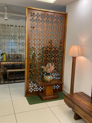 Wooden Room Divider only | Wooden Partition for Living Room | Room Separator | Office Wooden Separator Between Room and Kitchen(Teak Wood Color,6 * 4ft)/ only partition no Cabinet