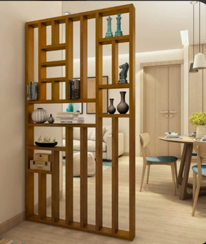 Sylvan Artistry Wooden Room Divider | Wooden Partition for Living Room | Wooden Room Separator | Office Wooden Separator Display Rack Between Room and Kitchen(Teak Wood Color,6 * 4ft)