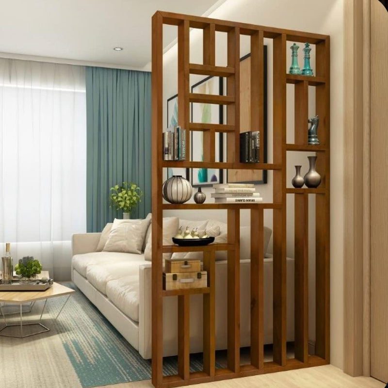 Sylvan Artistry Wooden Room Divider | Wooden Partition for Living Room | Wooden Room Separator | Office Wooden Separator Display Rack Between Room and Kitchen(Teak Wood Color,6 * 4ft)