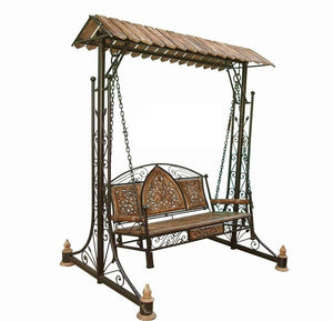 Simran Handicrafts Classic Wood & Craft Adjustable/Foldable Wooden Wrought Iron Swing Jhoola Perfect for Balcony, Garden 76 inches Wide, 82 inches Height