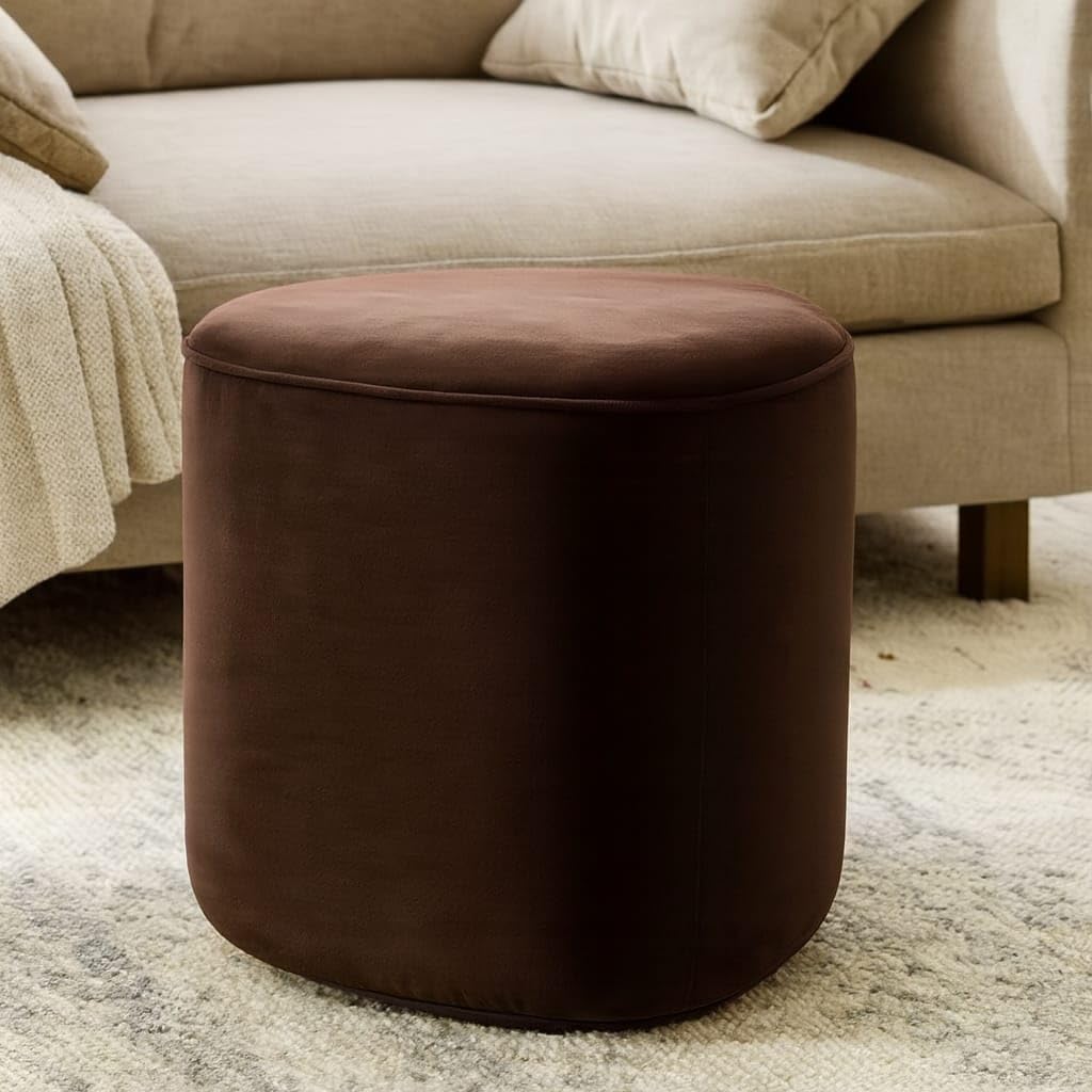 CRAFT DECOR Modern Velvet Ottoman Pouf – Soft Cushioned Footrest, Unique Rounded-Triangle Shape, Ideal for Living Room and Bedroom Décor
