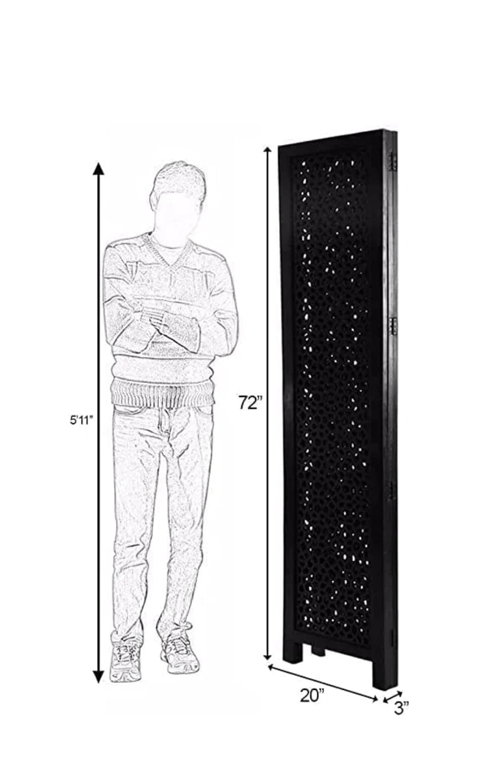 THEHEARTWILL Sheesham Wood Partition Screen/Room Divider Traditional Handicrafts 2 Panels 6ft Height (Brown)