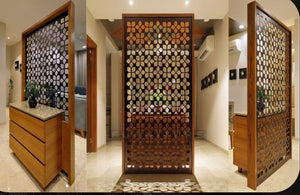 Wooden Room Divider only | Wooden Partition for Living Room | Room Separator | Office Wooden Separator Between Room and Kitchen(Teak Wood Color,6 * 4ft)/ only partition no Cabinet