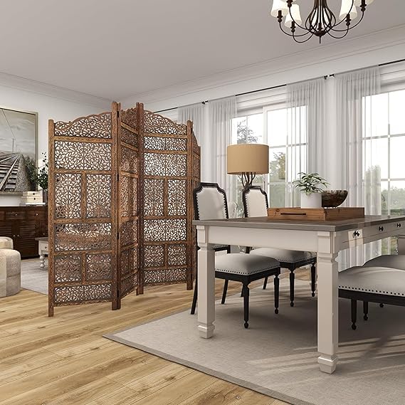 CRAFT DECOR Wooden partition for Living Room | Wood Screen for Pooja Room | Hall Partition | Separator for Living Room | Modern Decorative Wall Divider | Folding Door Screen Kitchen | Foldable Panel for Living Room/Office/Restaurant/Pooja Room