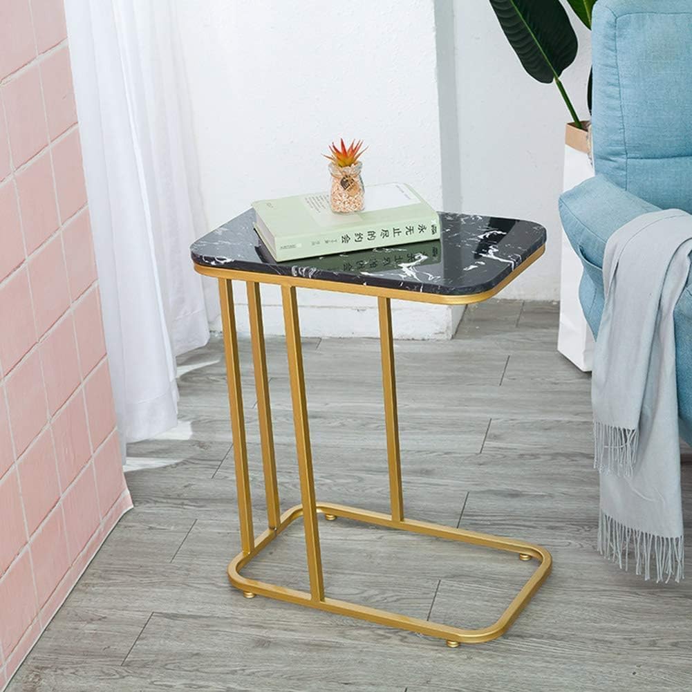 CRAFT DECOR Metal Side Table with Marble Finish Wooden Top for Living Room, Sofa or Bed Side Stand