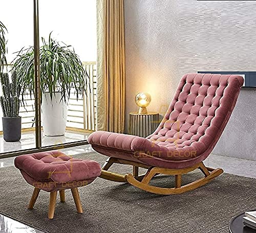 CRAFT DECOR Ergonomic Rocking Chair with Foot Rest, Relaxing Chair for Home, Rocking Chair for Adult for Home, Easy Chair for Relax for Old Age, Teak Wood Rocking Chair, Traditional Rolling Chair