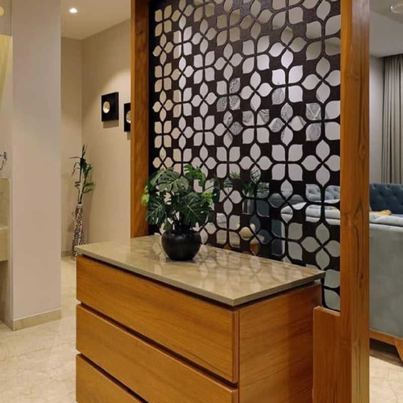 Wooden Room Divider only | Wooden Partition for Living Room | Room Separator | Office Wooden Separator Between Room and Kitchen(Teak Wood Color,6 * 4ft)/ only partition no Cabinet