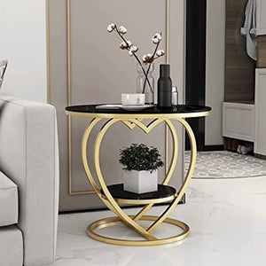 Al Hama Small Coffee Table, Coffee Table Love, Side Table, Living Room Round Table Sofa Corner Table Bedroom, Living Room, and Office Bedside Tables (Gold & Black) (Wood,Metal)