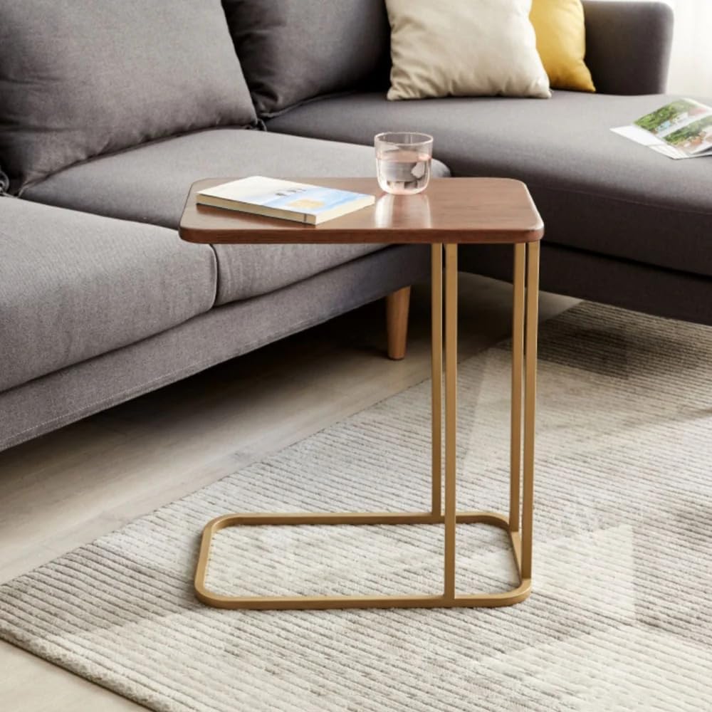 CRAFT DECOR Metal Side Table with Marble Finish Wooden Top for Living Room, Sofa or Bed Side Stand