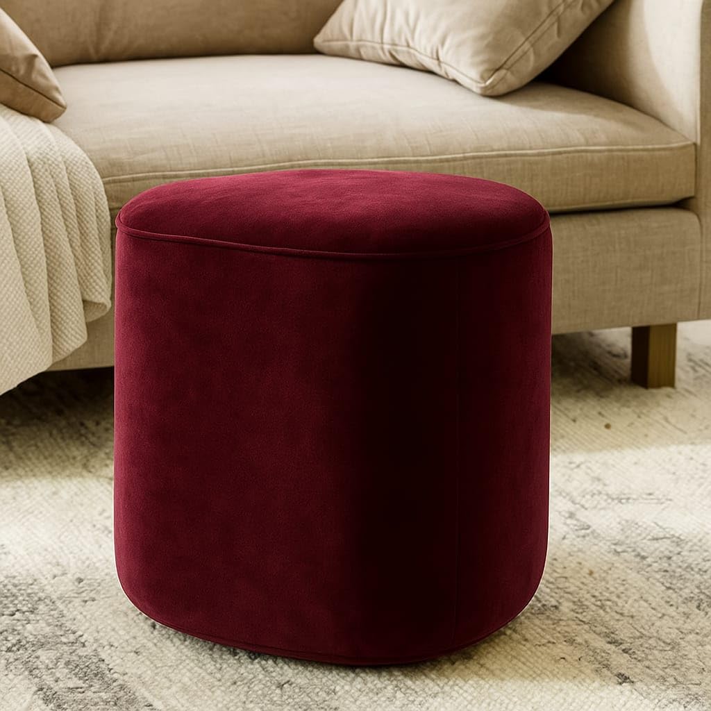CRAFT DECOR Modern Velvet Ottoman Pouf – Soft Cushioned Footrest, Unique Rounded-Triangle Shape, Ideal for Living Room and Bedroom Décor