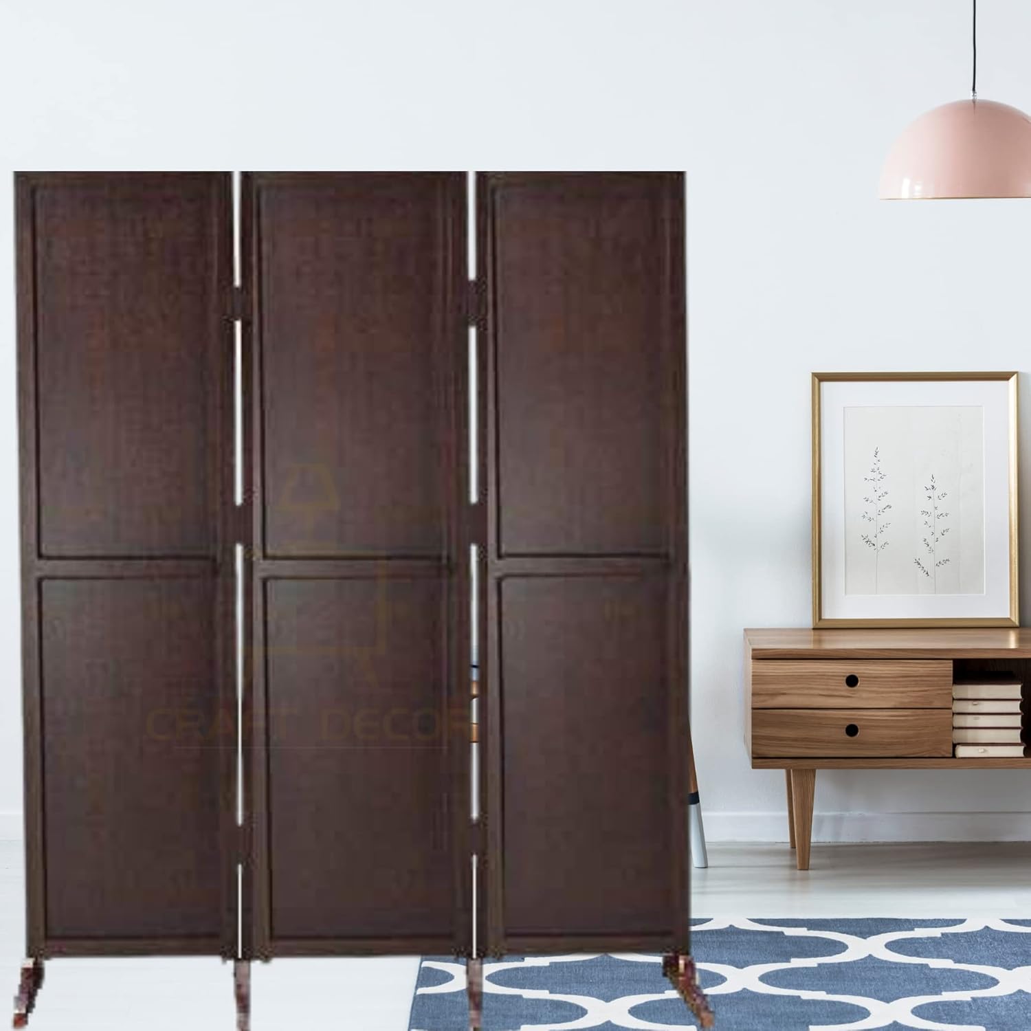 CRAFT DECOR Wooden Rooms Partition for Living Rooms with Stand/Wooden Screen Separator/Room Wall Divider 3 Panels Living Room/Bedroom/Office/Restaurant/Pooja Room