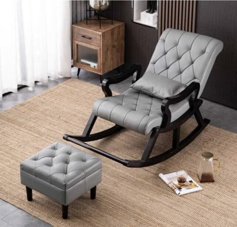 CRAFT DECOR Wooden Rocking Chair with Foot Rest, Balcony Rocking for Adults, Ergonomic Rocking Chair for Home/Office/Balcony.