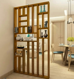 Sylvan Artistry Wooden Room Divider | Wooden Partition for Living Room | Wooden Room Separator | Office Wooden Separator Display Rack Between Room and Kitchen(Teak Wood Color,6 * 4ft)